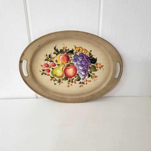 Vintage Tole Painted Oval Tin Tray - Picture 1 of 5